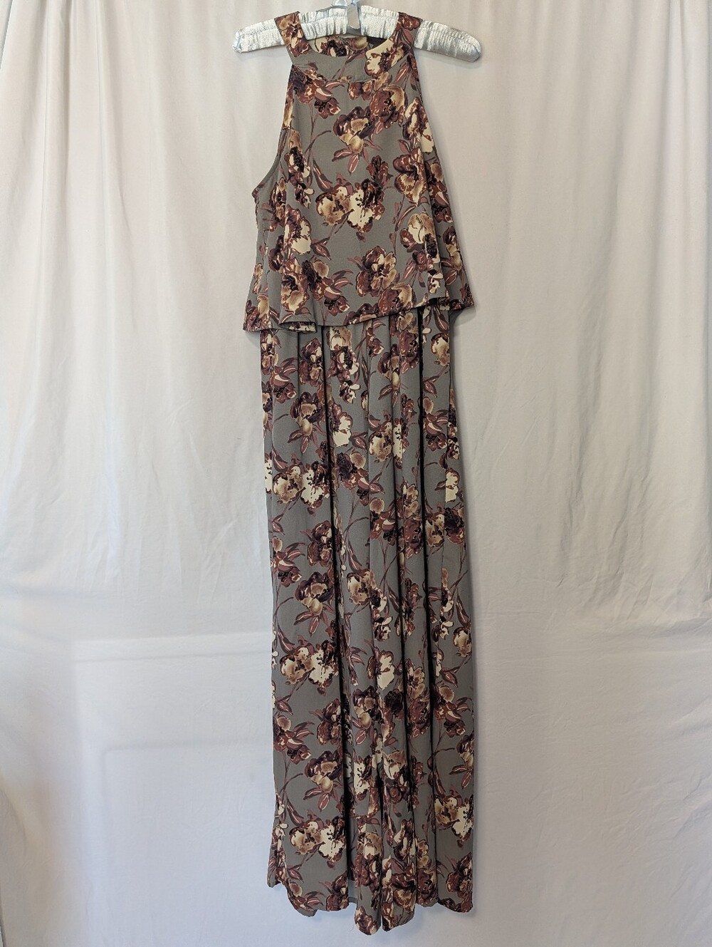 Altar'd State Floral Wide Leg Jumpsuit Keyhole Back Halter Gray Purple Medium